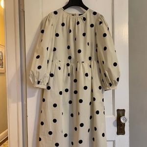 Who What Wear Women's Polka Dot Balloon Long Sleeve Tie-Back Dress extra small